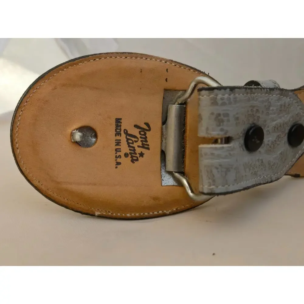 Tony Lama Belt Mens Tooled Leather Blue Gray Size 36 60607 with matching buckle